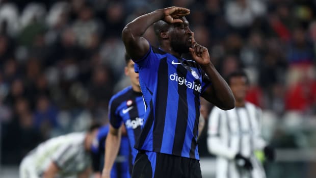 Inter Milan forward Romelu Lukaku celebrating a goal.